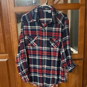 Y2K Men's Red and Blue Plaid Casual Large Shirt with Paisley Back Vintage